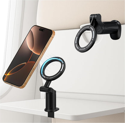 Universal 360° Magnetic Airplane Phone Holder Mount – Strong Clamp, Compatible w