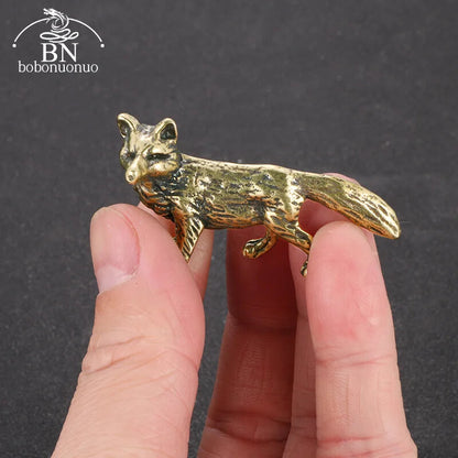 Solid Brass Fox Figurines Miniatures Desk Ornaments Tea Pet Crafts Retro