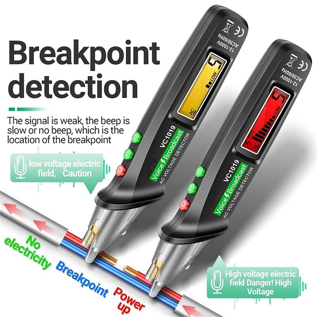 Positioning Voltage Tester Electric Wire Detector Broadcast Test Pen 12V-1000V