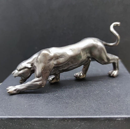 Solid Black Brass Leopard Statue Animal Artwork Collection Table Decor