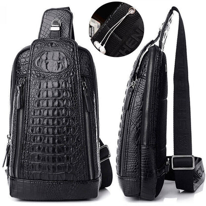 Mens Crocodile Leather Sling Bag Chest Shoulder Daypack Waterproof Crossbody Bag