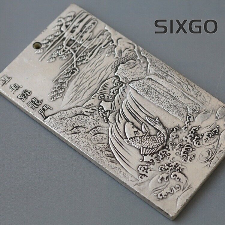 Old Thangka Tibetan Tibet Silver Fish Dragon Door Amulet Plate