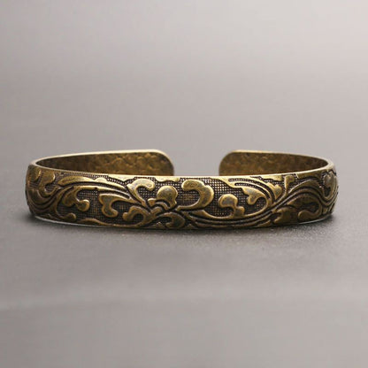 Vintage Brass Floral Engraved Cuff Bracelet Open Bangle