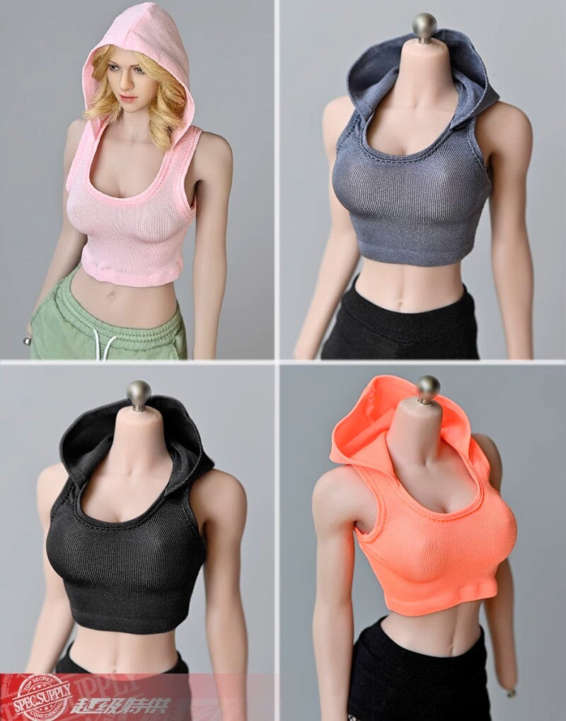 1/6 Female Hooded Sleeveless Tank Top Model Fits 12" Action Figure Body Toys