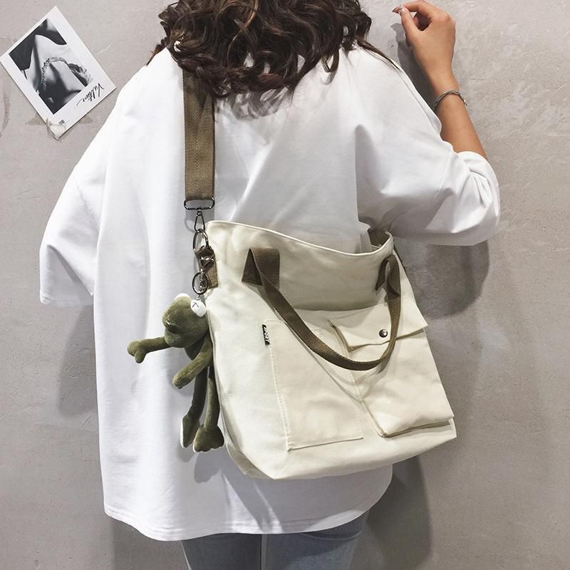 Canvas Bag Handbag Shoulder Bag Large Solid Color Tote Shopper Crossbody Bag 1PC