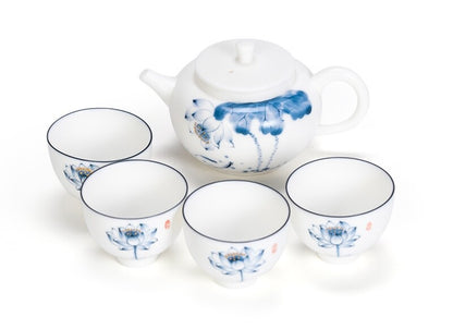 Chinese Tea Set Fat Mutton Jade Porcelain Tea Pot Cup Handpainted Tea Tray New