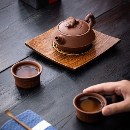 Vintage Yixing Clay Teapot Pear Skin Bamboo Pattern Tea Kettle 210ml