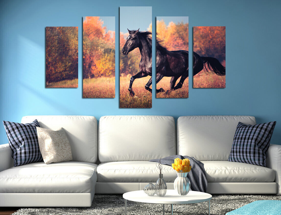 Animal Running Horse Landscape 5 Pieces Canvas Print Wall Art Picture Home Decor