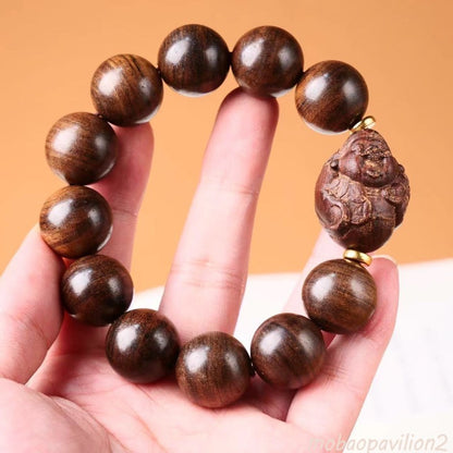 20mm New Natural Agarwood Handcarved Bracelet Prayer Beads Buddhism Amulet