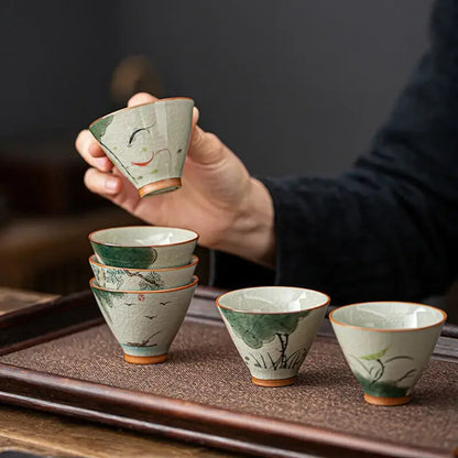Hand Painted Lotus Teacup Ceramics Master cup Vintage Chinese Kung Fu Tea Bowl