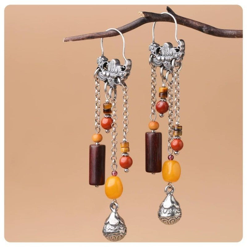 Original Multi-Treasure Tassel Earrings Exaggerated Artistic Dangle Jewelry