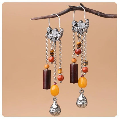 Original Multi-Treasure Tassel Earrings Exaggerated Artistic Dangle Jewelry
