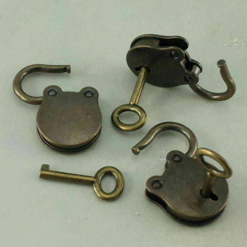 3 * Old Vintage Antique Style Mini Padlocks Key Lock Bronze Retro Jewelry Lock