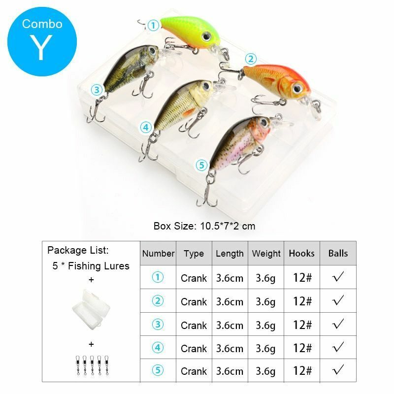 5Pcs/Set Sinking Wobblers Crankbaits Fishing Kit Artificial Hard Lures Swimbaits