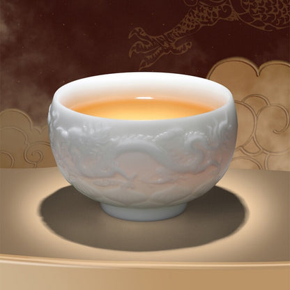 Chinese Tea Cup Porcelain Master Cup Dragon Carved White China Cup Ceramic 170ml