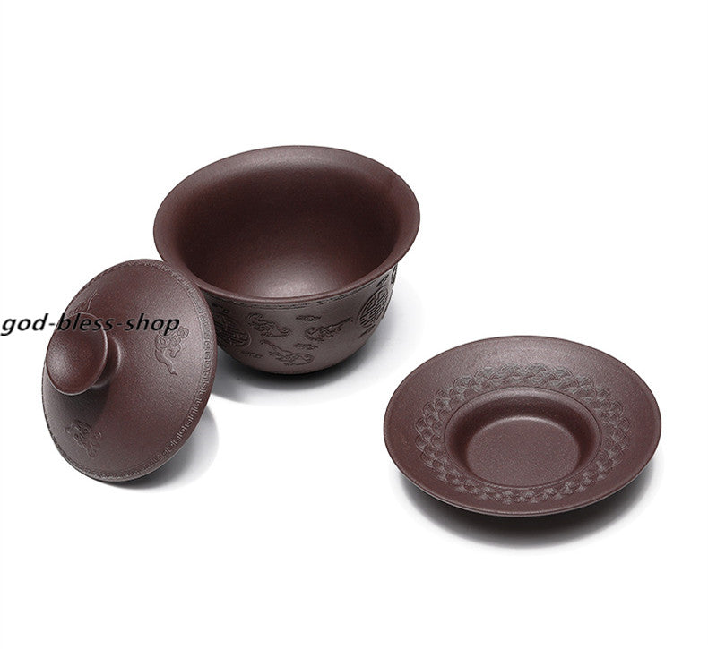 Handmade Gaiwan Real Yixing Zisha Tureen Original Ore Covered Bowl With Saucer