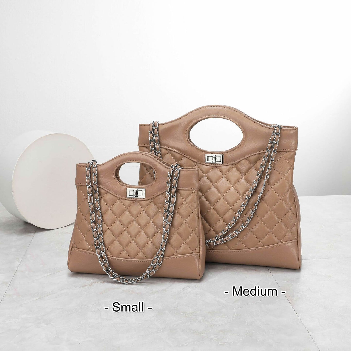 Quilted Sheepskin Real Leather Tote Purse Handbag Shoulder Bag Fashion w/ Chains
