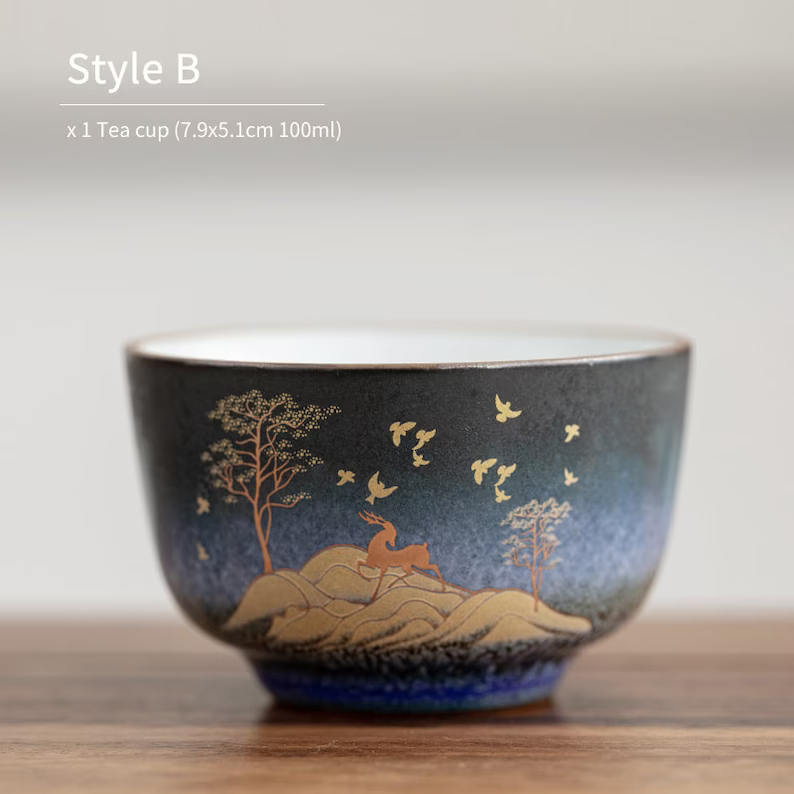 Kongfu Tea Cup Ceramic Gold Deer Personalization Chinese Kung Fu Tea Cup 100ml