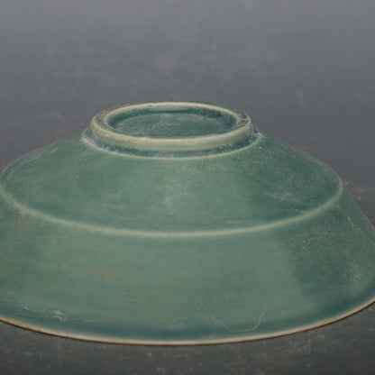 4.9" China Ding Kiln Porcelain Emerald Green Glaze Carve Mandarin Duck Bowl