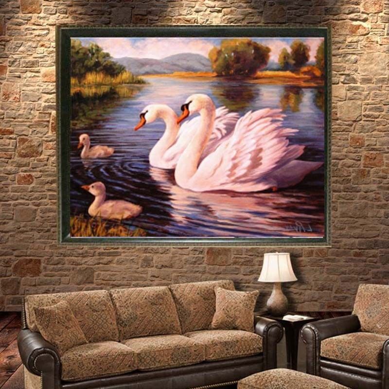 5D DIY Swans Swimming Full Diamond Painting Diamond Embroidery Cross Stitch Kits