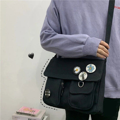 Canvas Bag Fashion Shoulder Bag Student Large Capacity Female Crossbody Bag 31CM