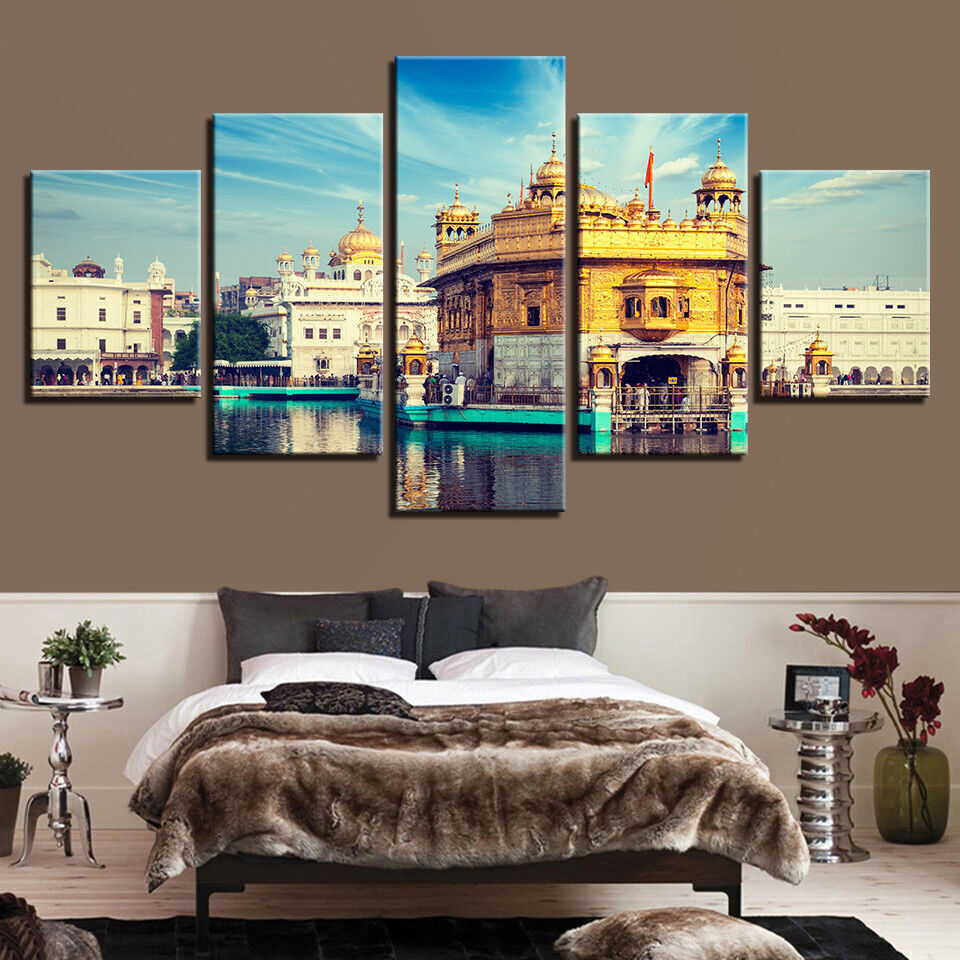 Golden Temple Amritsar Framed Poster 5 Panel Canvas Print Wall Art Home Decor