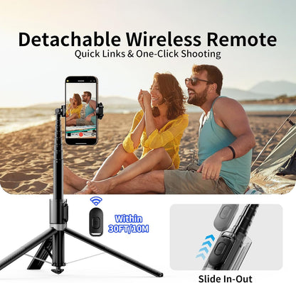 67'' Automatic Phone Tripod, Auto-Open Selfie Stick for Iphone with Remote, 360°