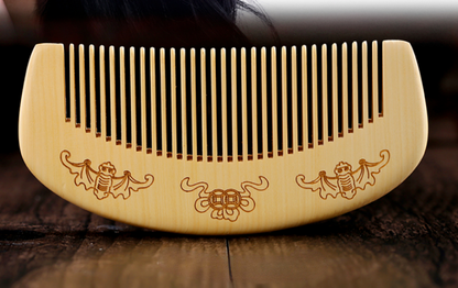 Chinese Box-wood HandCarved Wealth Anti-Static Hair Massage Wooden Comb