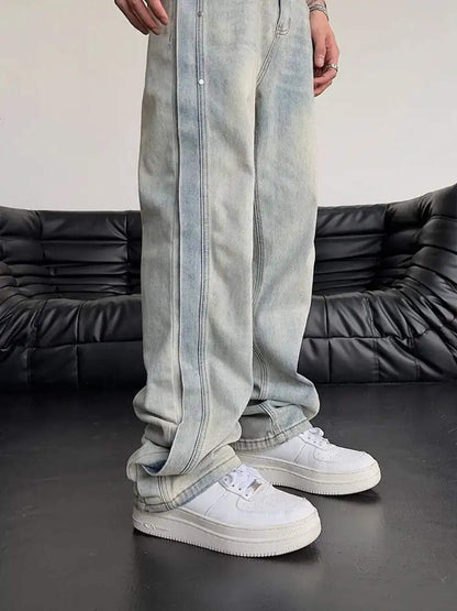 Men’s Baggy Patchwork Jeans Loose Wide Leg Denim