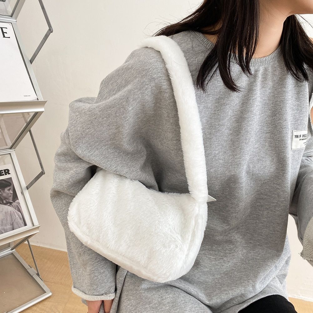 Fashion Plush Fluffy Shoulder Crossbody Handbag Vintage Portable Underarm Bags