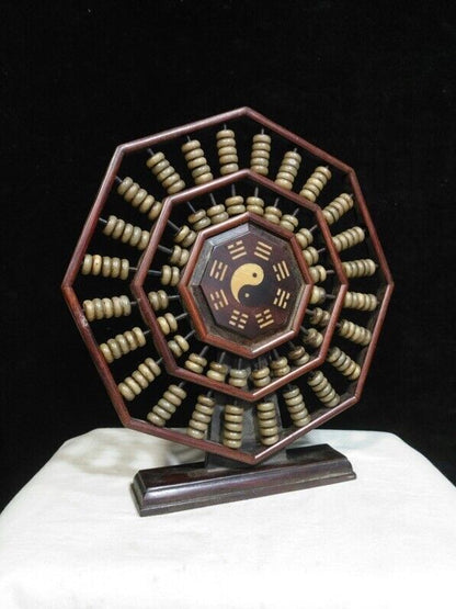 23cm Old Chinese hongtan Wood Tai Ji Ba Gua Counting Frame Lucky Abacus statue