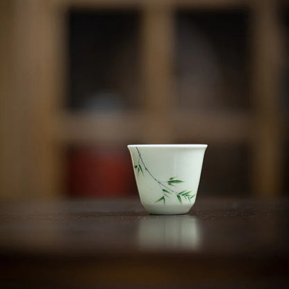 Chinese Style Hand Painted Dark Green Bamboo Small Tea Cup Fragrant Tea Cup