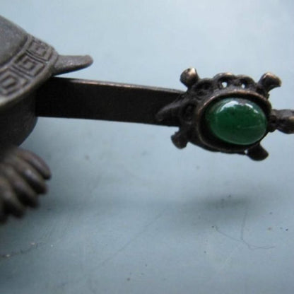 Rare Chinese Old Style Brass Carved Turtle Shape Lock and Key