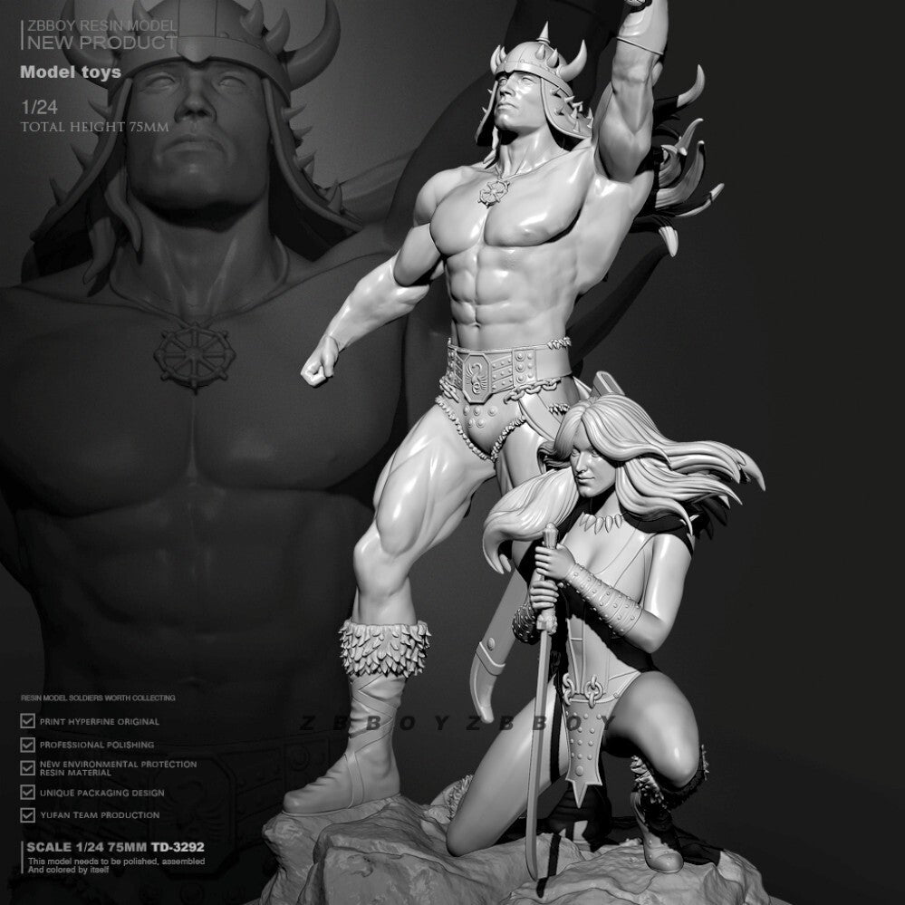 1/24 resin figure model Powerful Swordsman Male and Female Unassembled Unpainted