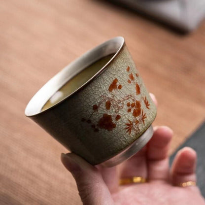 4pcs/lot Porcelain Crackle Glaze Tea Cup Handpainted Master Cup Marked 100ml New