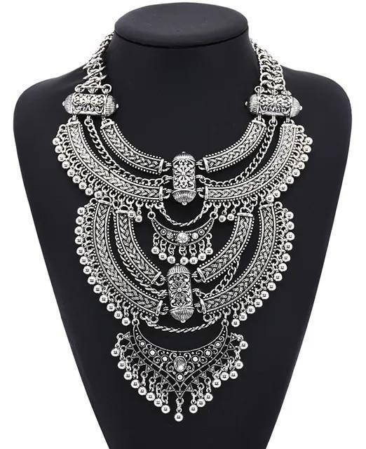 Bohemian Necklace Vintage Choker Ethnic Statement Large Collar Pendant Gypsy