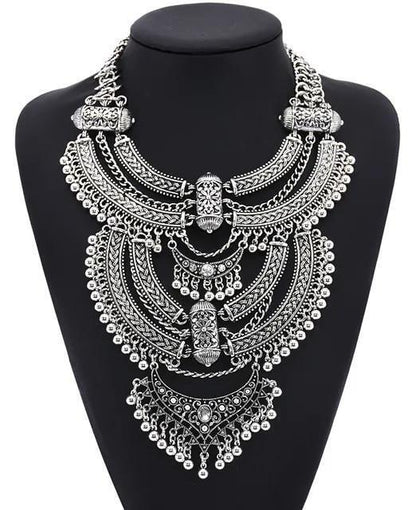 Bohemian Necklace Vintage Choker Ethnic Statement Large Collar Pendant Gypsy