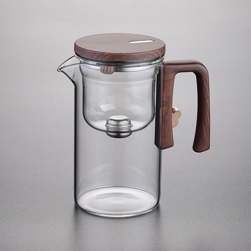 Boutique Tea Pot Matching Cup Glass Wood Handle Tea Tray Tea Water Separation