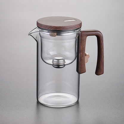 Boutique Tea Pot Matching Cup Glass Wood Handle Tea Tray Tea Water Separation