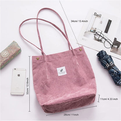 Women Corduroy Shoulder Shopping Bags Reusable Female Bag Handbags With Button