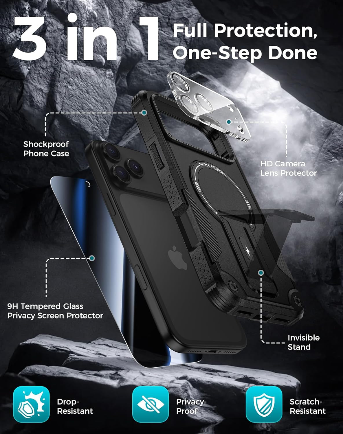 for Iphone 17 Pro Max Case with Privacy Tempered Glass Screen Protector & Camera