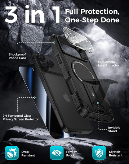for Iphone 17 Pro Max Case with Privacy Tempered Glass Screen Protector & Camera