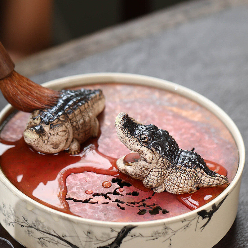 Alligator Statue Small Size Handmade Ornament Yixing Zisha Purple Clay Tea Pet