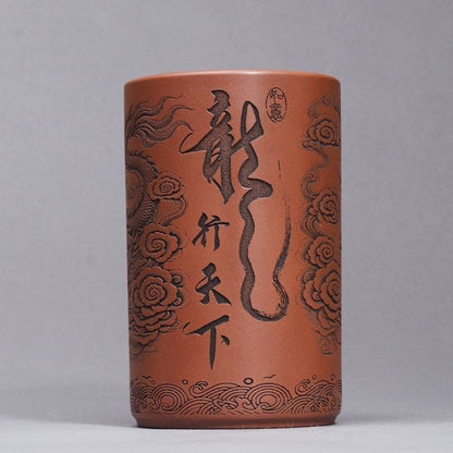 Yixing Purple Clay Cup Hand Carved Dragon Tea Cup 150ml Red Clay Teacup
