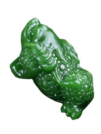 Natural Hetian Jade Green Wealth Frog Pendant Spinach Jade Three-Legged Toad