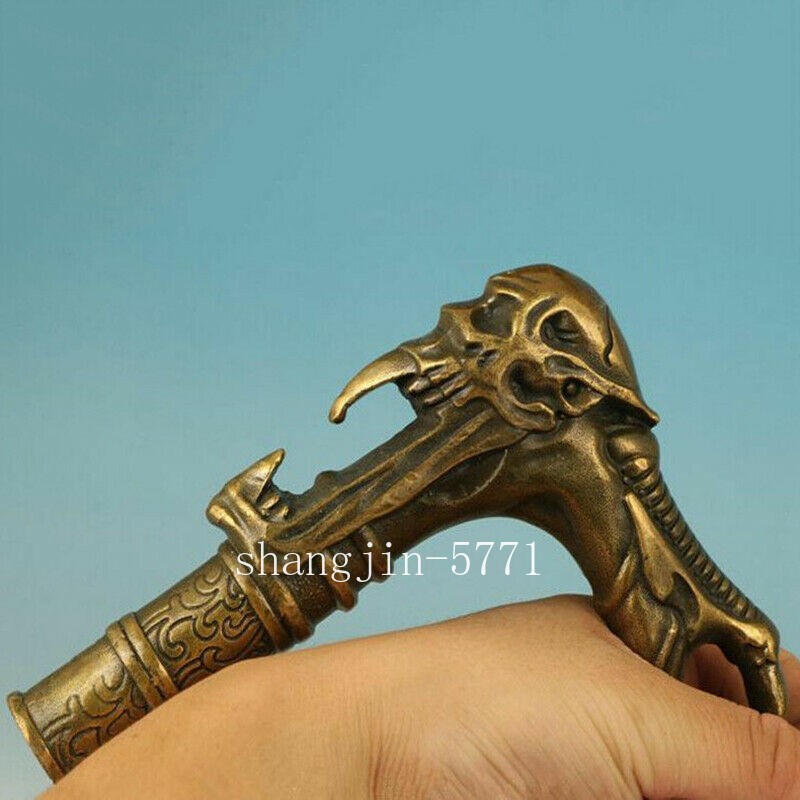 Antique Collection Bronze Handmade Casting Devil Skull Statue Walking Stick Head
