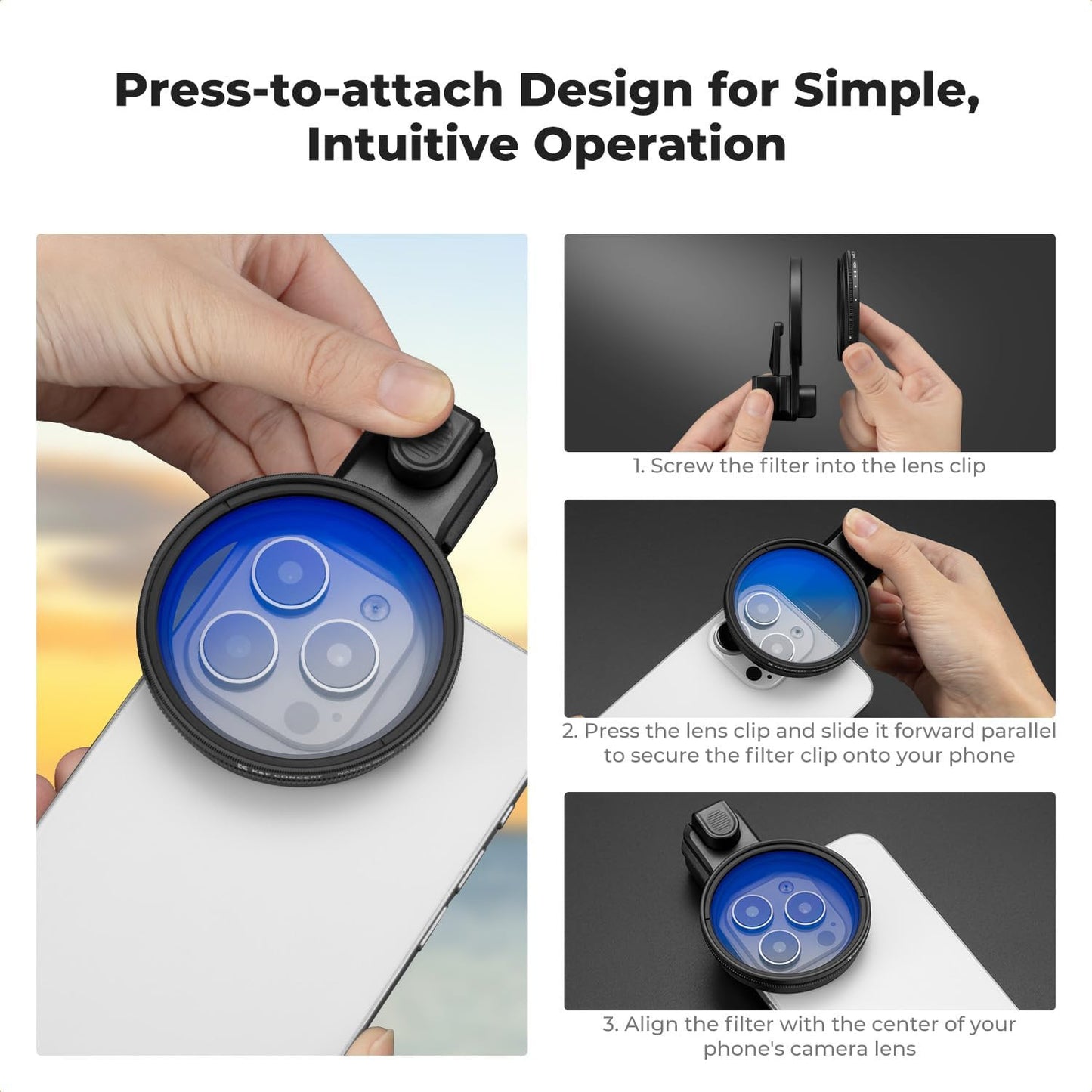 58Mm Press-On Phone Lens Filter Adapter, Compatible with Iphone 17/16/15/14/13/1