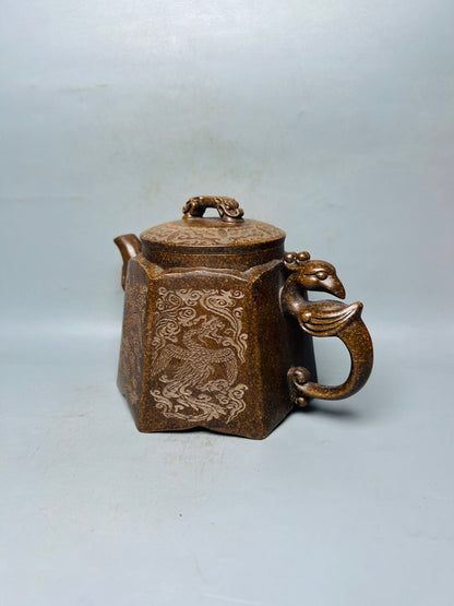 Chinese Yixing Zisha Clay Handmade Exquisite Dragon&Phoenix Teapot