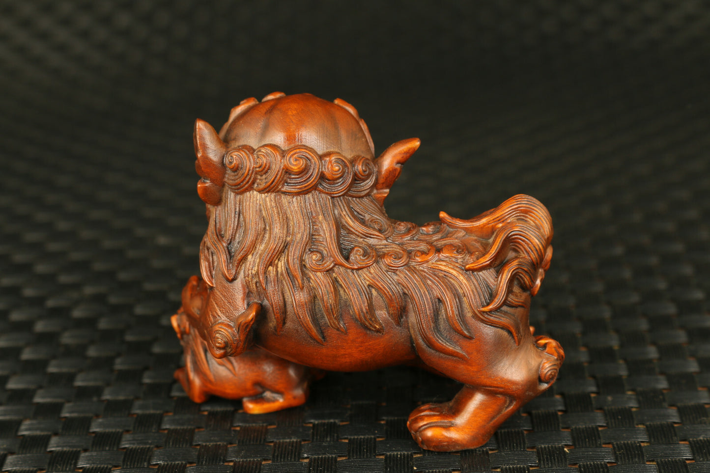 Chinese Wood Boxwood Carving Fengshui Foo Fu Dog Guardion Door Lion Pair Statue