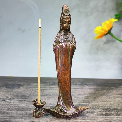 Guanyin Incense Holder Buddha Statue Zen Tea Table Decor Craft Ornament